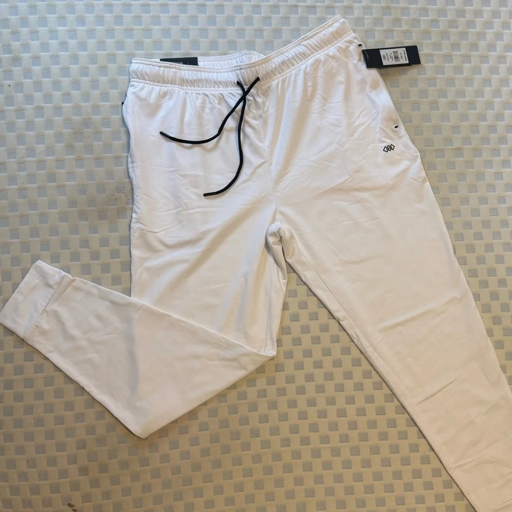 Men's White Athletic Joggers with Contrast Drawstring - Picture 4 of 9